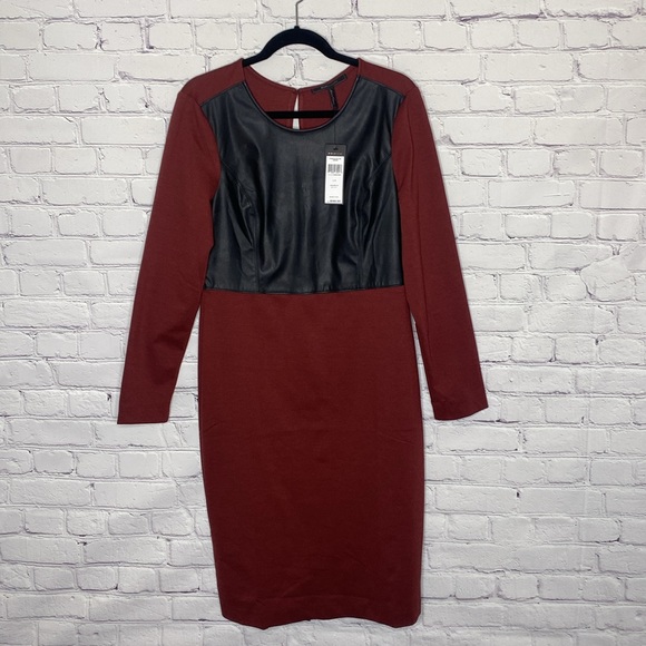 BCBGMaxAzria Mixed Media Faux Leather Knit Long Sleeve Dress - Picture 2 of 8
